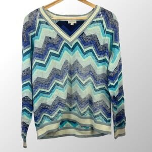 Minnie Rose Womens Size Large V Neck‎ Chevron Print Sweater